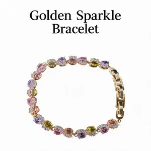 16K Gold Plated Multi Colored Tennis Bracelet for Women, Hypoallergenic Cubic Zirconia Bracelet, Fashion Jewelry Gift for Girls