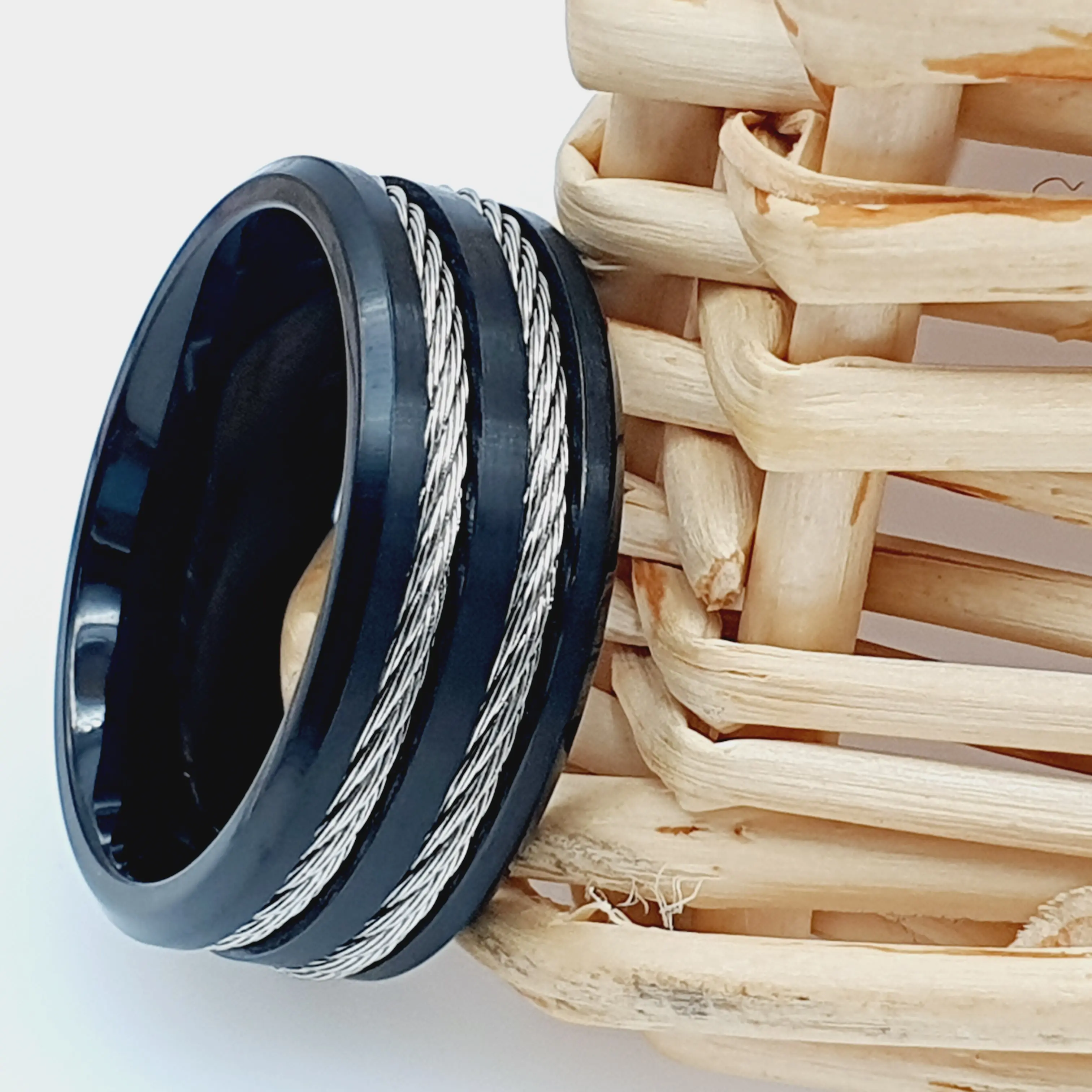 Custom  Black Titanium Wedding Ring for Men - Unique Band for Husband