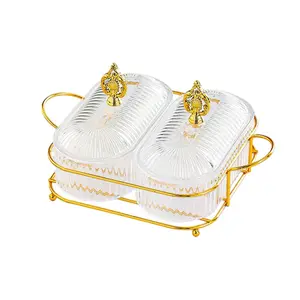 Set of 2 Clear Dried Fruit Plate Divided Serving Platter Candy Nuts Dish Appetizer Serving Tray for Party Wedding Ornament Removable Nut Serving Platter Snack Box with Rack and Lid Transparent lid container