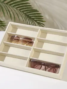 8-Compartment Velvet Eyewear Display Box, Soft, Anti-Slip Inner Lining, Ideal for Desktop Storage & Store Displays