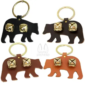 DOOR CHIME - LEATHER BEAR with JINGLE BELLS in 4 Colors - Amish Handmade in USA