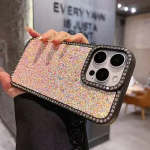 Glitter Sequins Phone Case, Rhinestone Decor Phone Protective Cover, Phone Accessory Compatible with iPhone 16 Pro Max 15 Pro Max 14 Plus 13 12 11 Pro Max, Casing