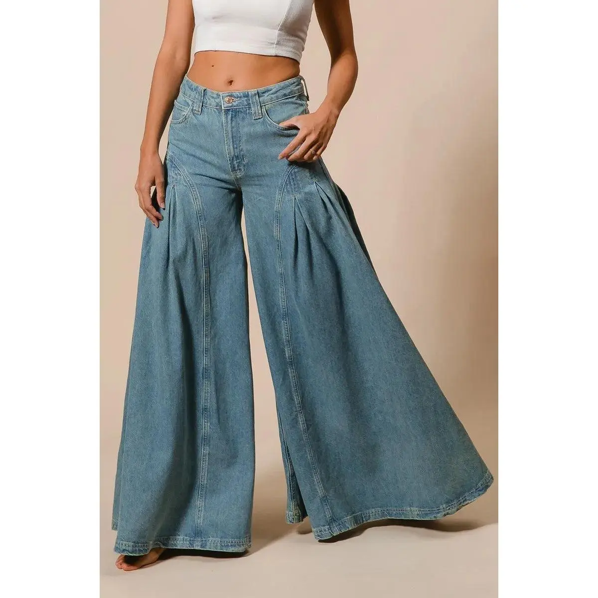 BiBi Pleated Detail Wide Jeans