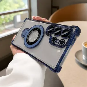 [KQ] MagSafe Magnetic Kickstand Luxury Clear Phone Case - Shockproof Protective Cover for Samsung S26 Ultra, S25 Ultra, S24, S23 FE, S22 Plus, A55, A54, A35, A34, A25, A15 + Screen Protector