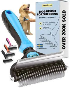 Malsipree Dog Brush for Shedding - Large, Blue, 2-In-1 - Deshedding Dog Grooming Brush & Undercoat Rake with Dematting Comb for Medium to Large Double Coated SiRee Limited