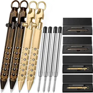 12 count Christmas Bolt Action Pen Sets Christmas Gift for Men 4 Hexagon Solid Brass Pens 8 Ink Refills EDC Pen Signature Pocket Size with 4 Gift Box for Father Birthday Gift(Brass, Retro Black)