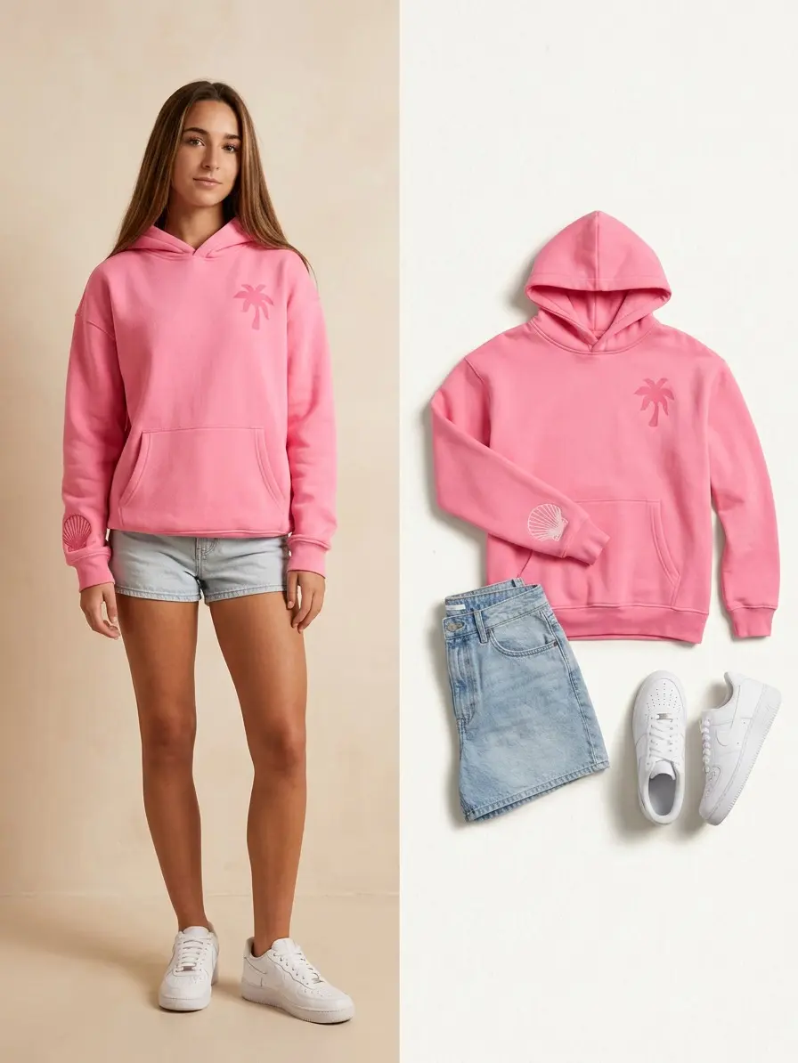 Pink Hoodie with Palm Tree Logo - Comfortable & Stylish Women's Sweatshirt for Casual Wear