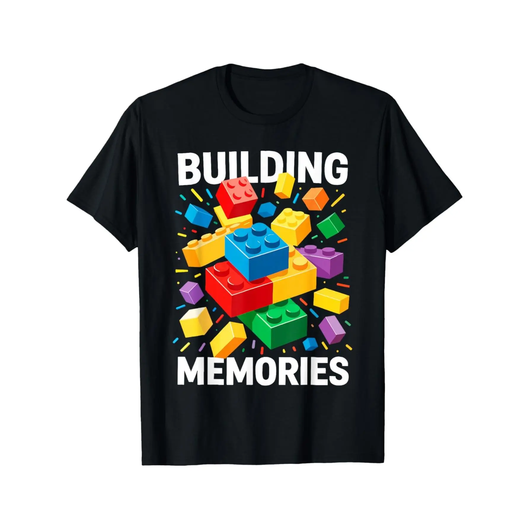 Menswear Oversized 100% Cotton Graphic Tees, Colorful Building Blocks Print Nostalgic Toy Lover Casual Shortsleeve T-shirt