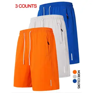 Men’s solid-color drawstring-waist shorts; casual athletic regular-fit shorts with zippered pockets for summer; men’s bottoms for daily wear; breathable athletic casual shorts; loose-fit shorts; solid sports shorts