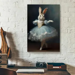 A woven wall art cutout suitable for bachelor parties, antique-inspired fun rabbit ballerina portrait, framed canvas print suitable for home and office decoration, gift idea for him and her