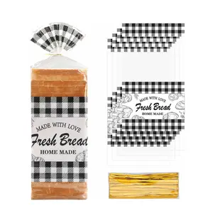 20 Pack Bread Bags for Homemade Bread with Twist Ties, Clear Plastic Bakery Bags with Black Plaid Design Perfect for Sourdough, Cookies, Rolls, Home Bakers Gift Packaging, Gift Package