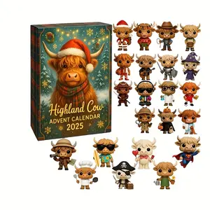 24-Piece Highland Cow Advent Calendar Set, Resin Christmas Countdown Decoration, Room Decoration Ornaments, Easy Assembly, Perfect Holiday Gift for Halloween & Easter