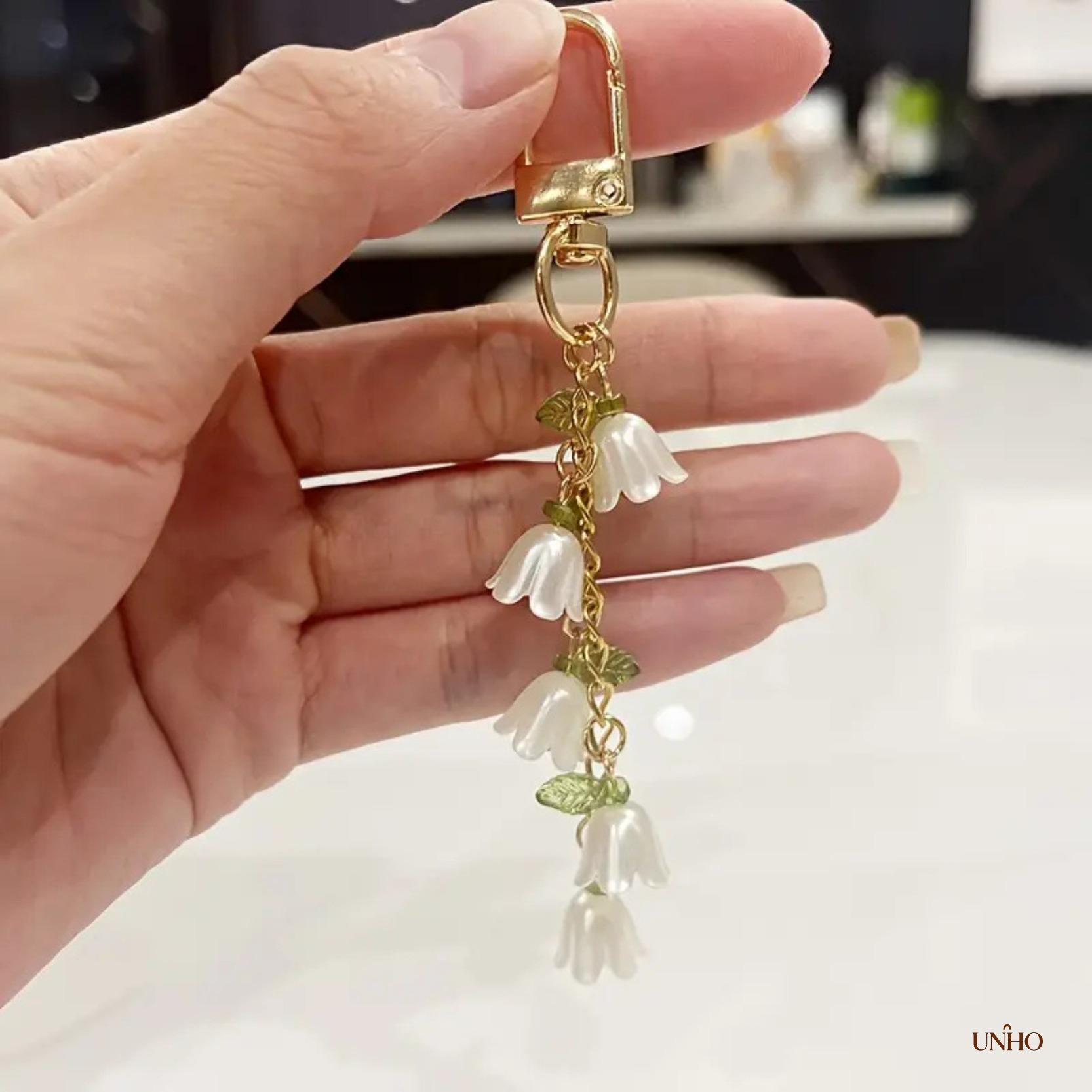 Women's Blush Pink Korean Sweet Metal Key Ring Purse Charm - Chic DIY Bag Accessory with Delicate Butterfly, Lily of the Valley, Cherry Blossom Motifs for Handbags, Backpacks, Purse Charms, Bag Charm