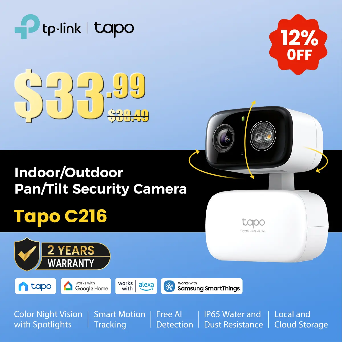 TP-Link & Tapo C216/C246D/C260 Pan/Tilt Indoor/Outdoor Security Camera,Single/Dual Lenses,2K 3MP/4K 8MP,AI-Powered Detection,No Subscription,Motion Tracking,Color Night Vision,360° Pan/Tilt, Works w/Alexa & Google #SummerWins #DealsForYouDays