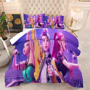 2/3pcs Comforter Set with Purple Stage Concert Theme, Featuring Animated Female Performers Under Pink Lighting, Soft Skin-Friendly for Bedroom Sofa Office Use, Quilt Bedding Set