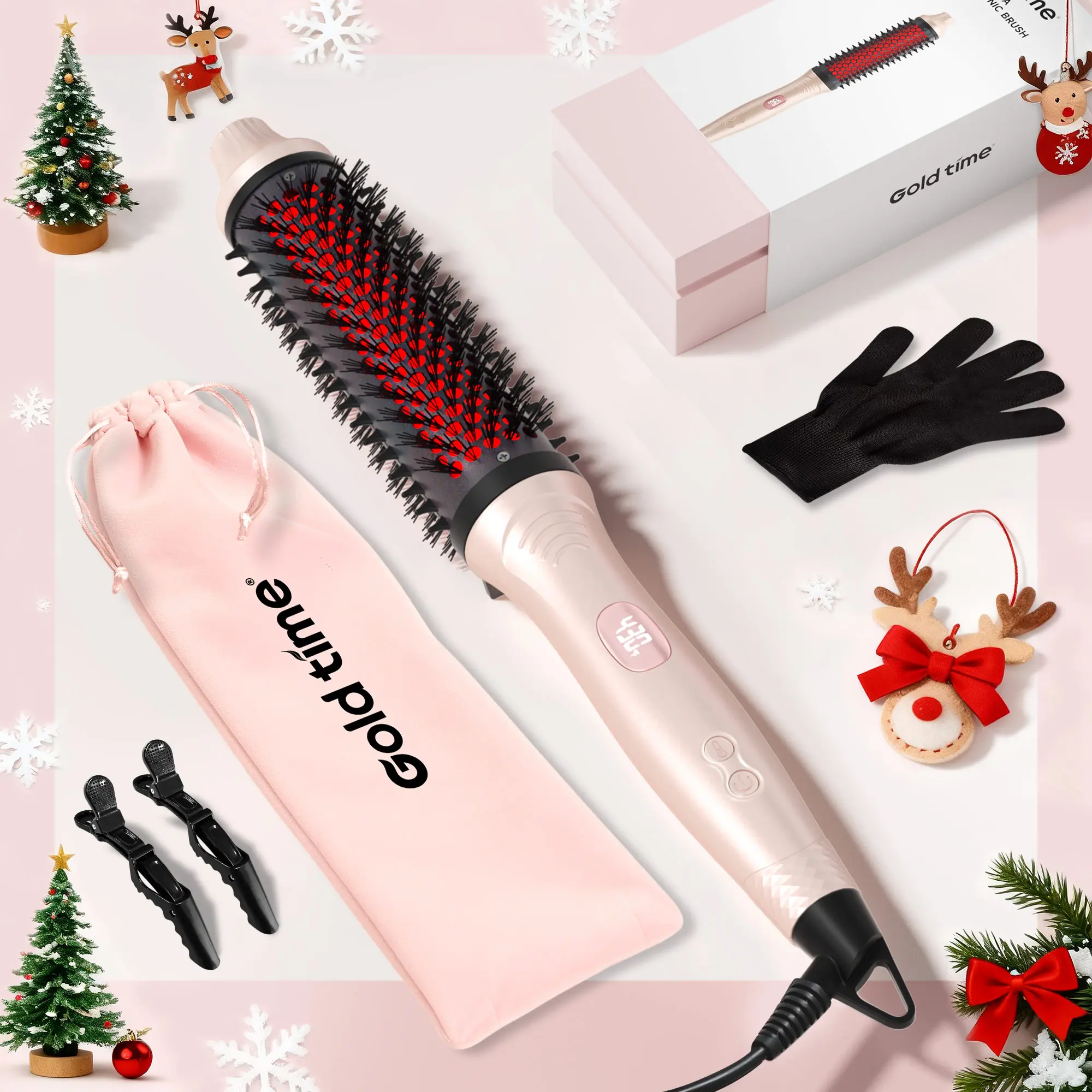 【Mothersdaygift】Infrared Thermal Brush, 1.65 inch Heated Round Brush for Blowout Look, Universal Voltage, Negative Ion Technology, 6 Temperature Settings, Less Damage, Pink Gifts for Women Teen Girls Smooth Traditional hair curler straightening brush