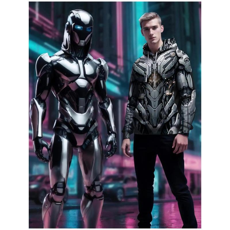 Men's Full-Body Cyberpunk Mecha Jacket - Heavy-Duty Robot Suit Costume with Hooded Design, All-Season Wear for Cosplay, Halloween & Streetwear - Futuristic Sci-Fi Outfit, Durable & Comfortable Mecha Armor Pullover |   Unisex