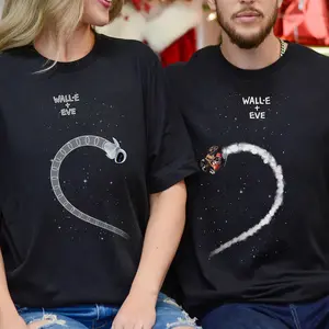 Valentines Day Wall-e  Eve Half Heart Matching T-Shirt, 100% Cotton Wall-e & Eve Valentine Shirt, Gift For Him Her, Wedding Anniversary Gift - 1piece