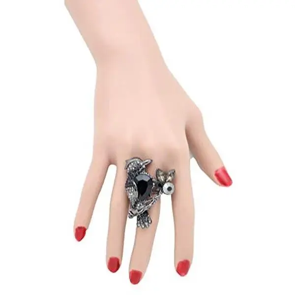 Women Ring Fashion Jewelry Black Metal Bling Animal Elastic Band One Size Fits All Bird