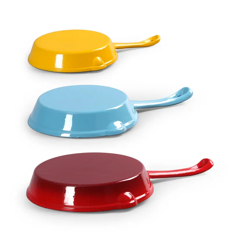 Cast Iron Lace Four-Hole Egg Dumpling Pan Multi-Functional Frying Pan Non-Coated Wooden Handle Thickened Household Flat Pan Cookware Mold Oil Induction 16cm/20cm/26cm Sizes Line Pots Red Enamel Finish