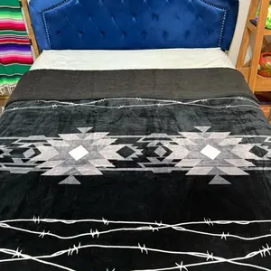Black Aztec Sherpa King Size Blanket Throw