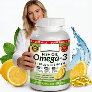 Triple Strength Omega 3 Fish Oil Supplements 2400mg | 180 Capsules, Burpless High Potency Lemon Flavor, High Content Omega-3 Cod Liver Oil EPA and DHA Deep Sea Fish Oil Supports Immune System Natural Fish Oil Soft Capsules