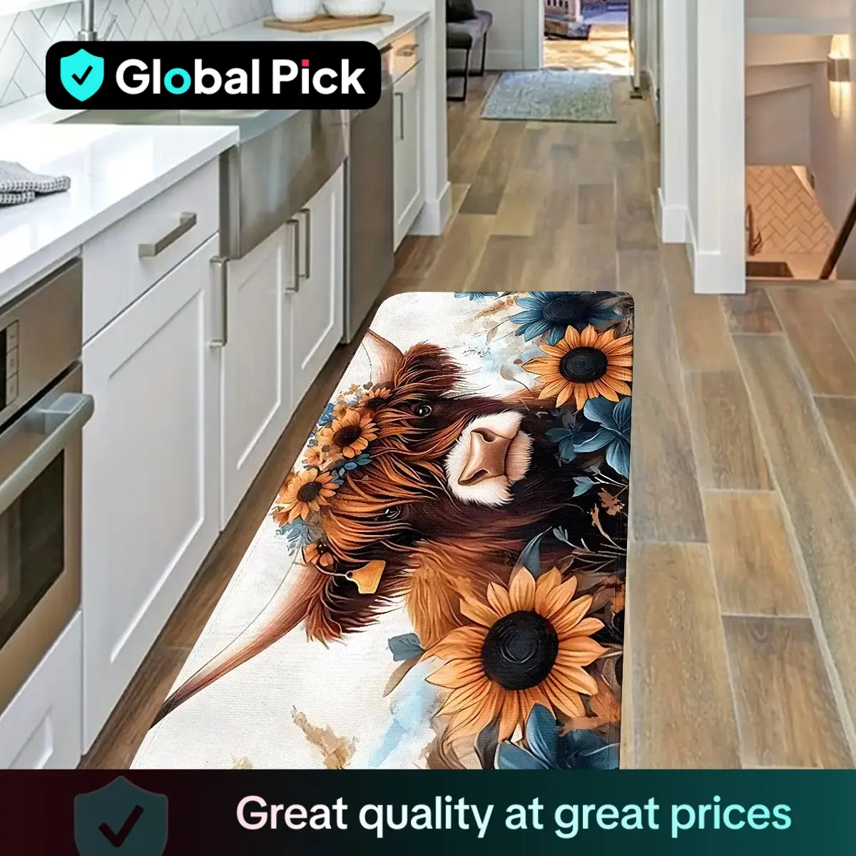 Highland Cow Pattern Kitchen Runner Rug, 1 Count Non-slip Kitchen Mat, Decorative Carpet for Home Living Room Bedroom Kitchen