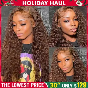 Bling Hair Brown Color 13x4 13x6 Deep Wave Lace front Wigs Human Hair Pre Plucked Deep Curly Human Hair Wig Deep Wave Frontal Wigs for Women Curly Lace Front Wig with Baby Hair TikTokShopHolidayHaul