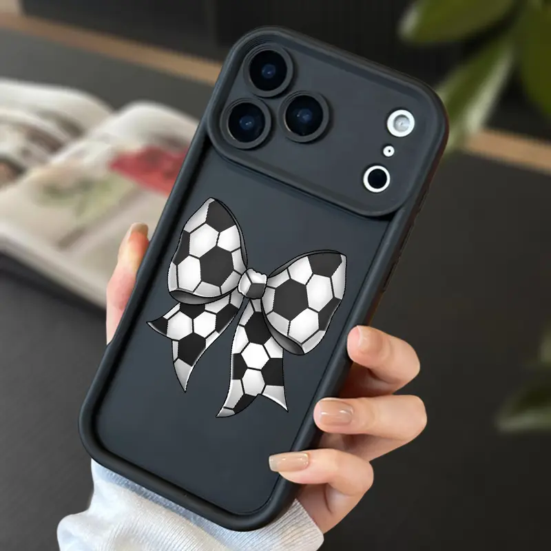 Soccer Bow Tie Smartphone Casing for iPhone 17/16/15/14/13/12/11 Pro Max Plus X XS, Handheld Cellphone Devices Full-Body Protection Shockproof Soft Silicone Cover, Precision Fit Non-Slip Texture