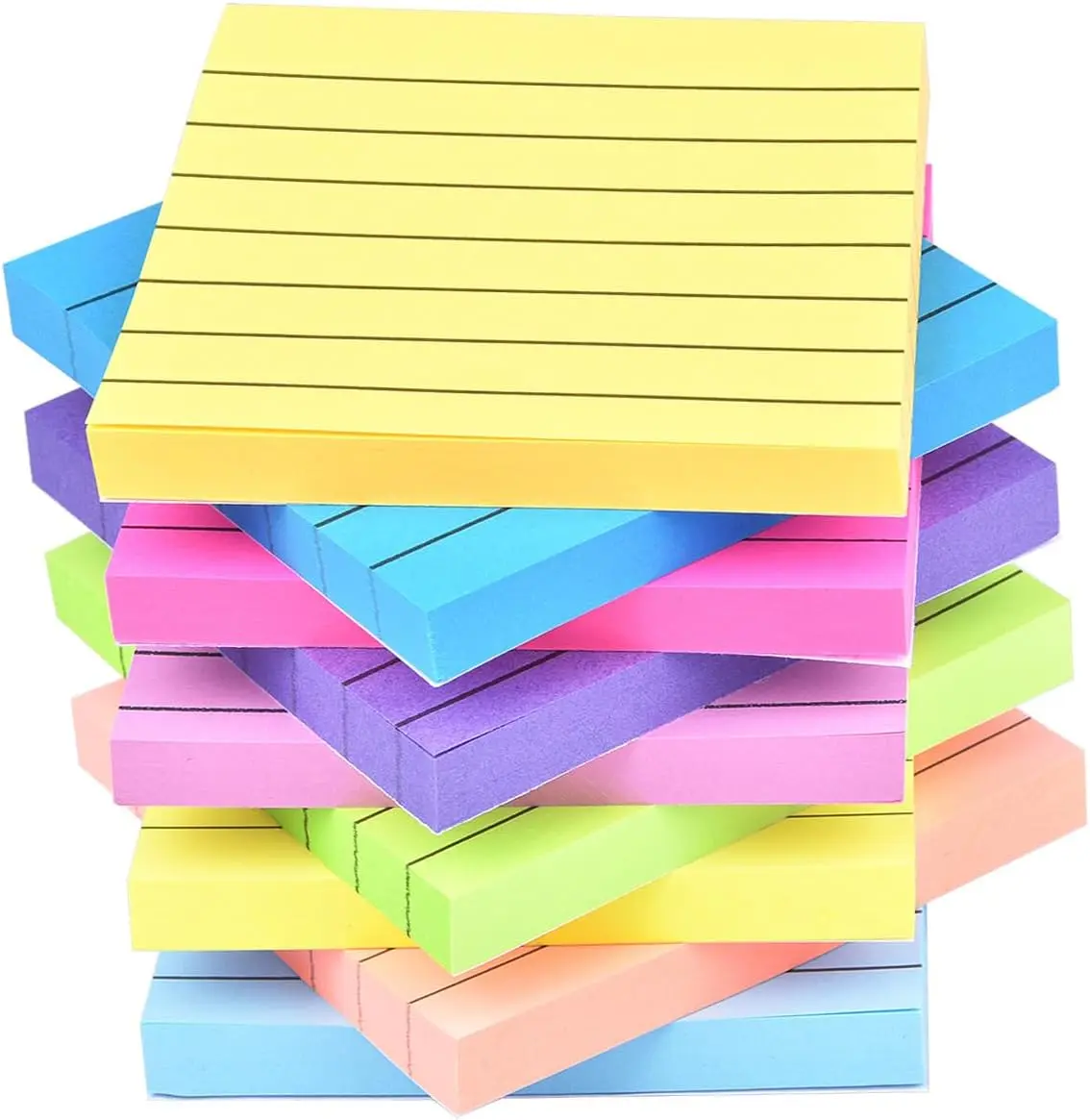 9 Pack Lined Sticky Notes 3”x3” Bright Colors Self-Stick Note Pads with Line, Multi Colors Bulk Sticky Memo Pad for School, Office, Meeting Adhesive Stickers Art Stickers