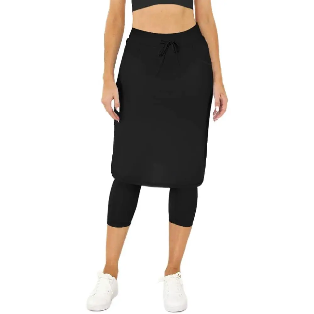 Women's High Waisted Athletic Skort with Gym Leggings, Sports Stretchy Capri Length Leggings - Tennis Golf Workout Bottoms with Pockets, Gym Legging