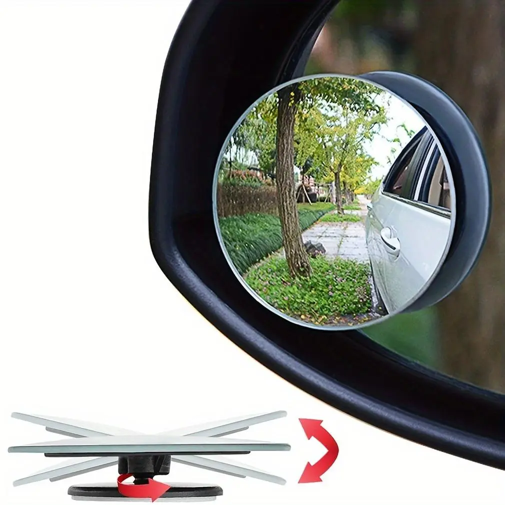 2pcs Car Rearview Mirror Round Mirror Reflective Blind Spot Adjustable 360 Degree Borderless Auxiliary Blind Spot Mirror Fisheye Blind Spot Mirrors