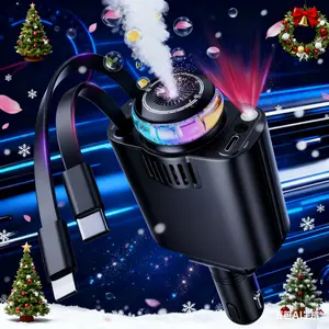 Car Phone Charger 5 in 1 USB-C/Type-C Fast Charging Starlight Retractable Car Charger with 2 Retractable Cable with Air Freshener Diffuser Car Aromatherapy Cigarette Lighter Adapter Multi Port Car Charger Adapter with iPhone 17-12 and Android