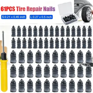 61-Pcs Heavy-Duty Quick Car Tire Repair Kit - Tubeless Tire Puncture Fix Tool with Vacuum Rubber Nails, Insertion Tools, Screwdriver, Portable Storage Case for Car, Truck, SUV