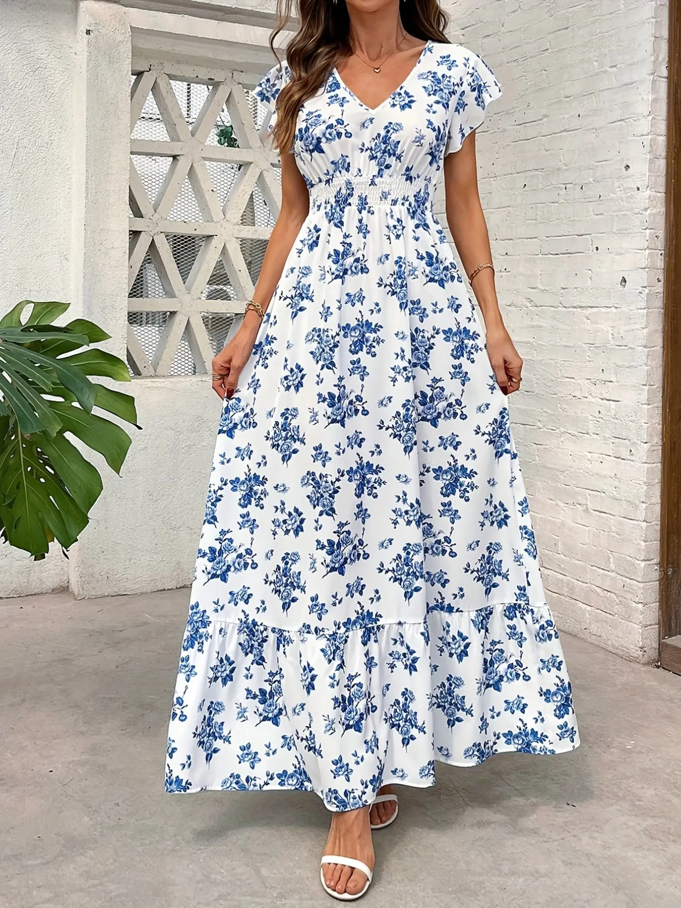 long night dress with long sleeves Starry Night Fit And Flare Long Sleeve Waist Fitted High Slit Maxi Star Dress