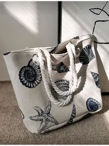 Fashion Large Capacity Handbag Shell Starfish Pattern Casual Schoolbag Travel Tote for Teen Girls Women College Students Office Ladies Stylish Tote Bag