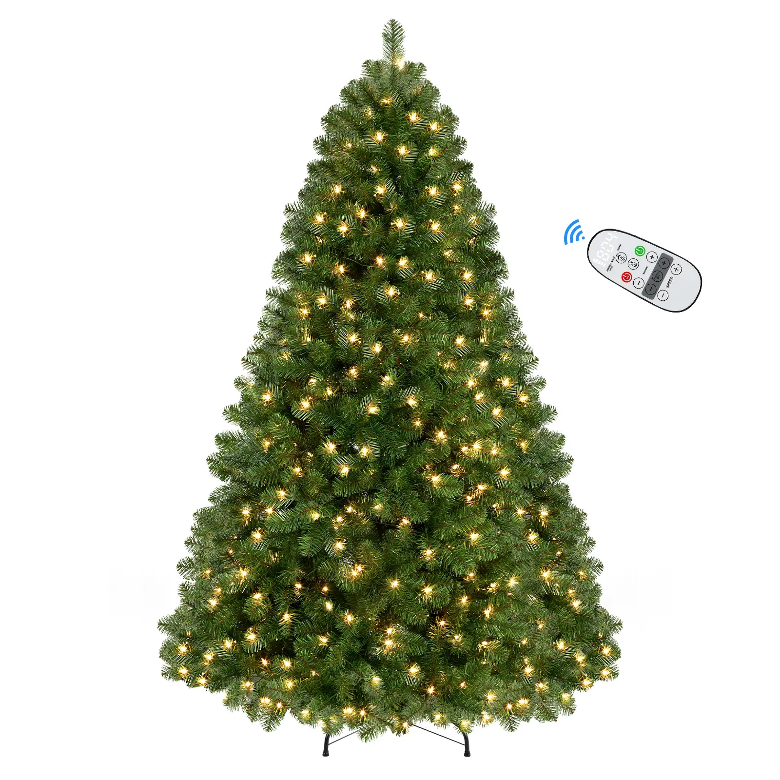 Alupssuc Pre-Lit Hinged Christmas Tree with 12 Light Modes Warm White Lights, 4/5/6/7.5/9FT, Eco-Friendly PVC Branches, Foldable Stand, UL-Certified Incandescent Bulbs, Xmas Decoration