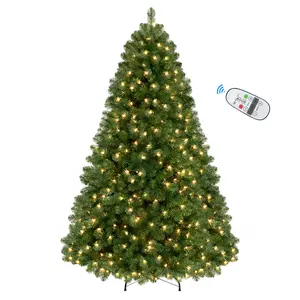 Alupssuc Pre-Lit Hinged Christmas Tree with 12 Light Modes Warm White Lights, 4/5/6/7.5/9FT, Eco-Friendly PVC Branches, Foldable Stand, UL-Certified Incandescent Bulbs, Xmas Decoration