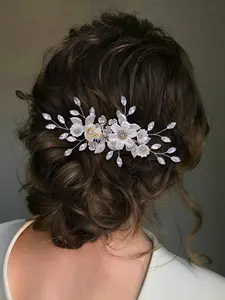 Elegant Rhinestone Decorated Leaf Design Hair Comb, Bridal Headwear for Wedding Bridal Party Formal Occasions, Fashion Hair Accessories for Women
