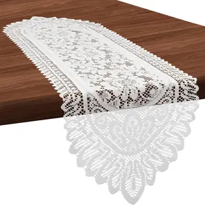 Elegant White Lace Table Runner 45" X 13.38" Handmade Crochet Cotton Dresser Scarf for Bedrooms Vintage Lace Cloth for Tables and Furniture