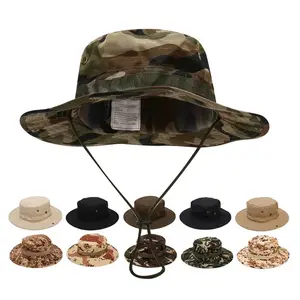 Vintage Camouflage Boonie Hat Unisex Tactical US Bucket Multicam Panama Summer Cap for Hunting Hiking Outdoor with Adjustable Fastening Buckle & Copper Mesh Ventilation