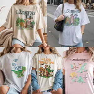 The Land Before Time 90s Nostalgia Prehistoric Friends Graphic T-Shirt, Vintage Cartoon Dinosaur Oversized Tee, Yep Yep Yep Ducky Quote Top, Whimsical Pastel Dino Shirt