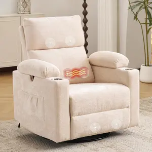 Rocking Chair Nursery with Adjustable Armrests, Electric Glider Recliner Nursing Chair for Breastfeeding, Power Swivel Recliner Chairs with Massage and Heat, Adjustable Headrest , FSC Certified, Beige