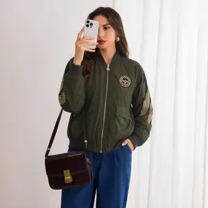 TCH - B -Green Jacket top  Drop Shoulder Zip Up PU/Cotton Cropped Leather Jacket In Spring/Summer