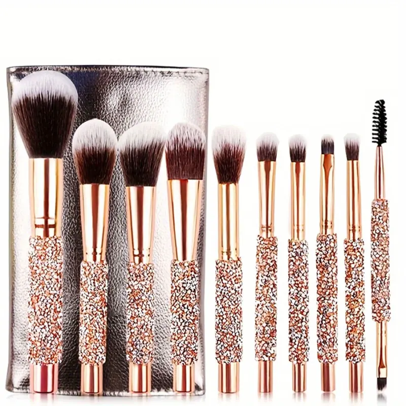 10 packs of high-end gold diamond-set handmade custom makeup brushes
