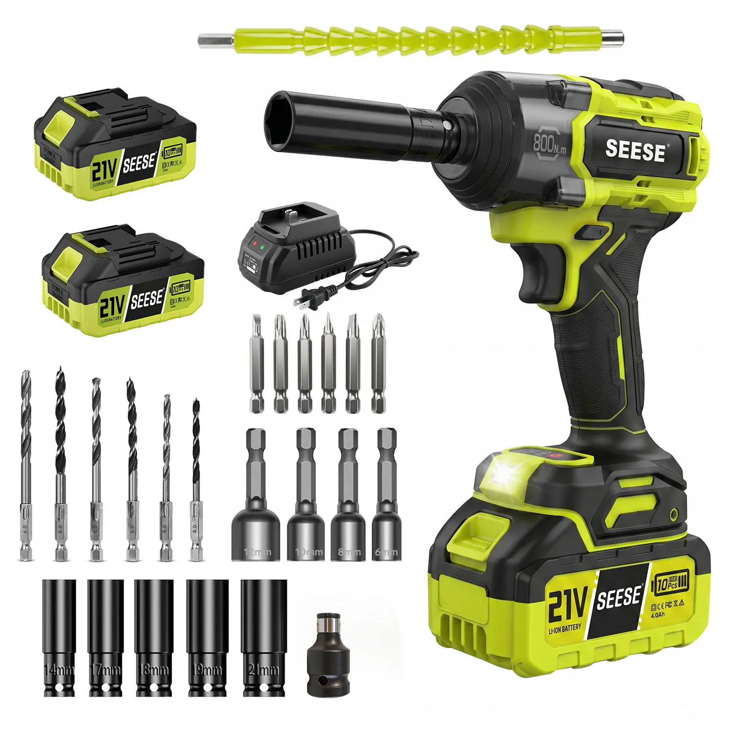 SEESE Cordless Impact Wrench Kit, 1/2 Inch Brushless High Torque Impact Gun, 590 Ft-lbs(800N.m) 3200IPM - Perfect for Tire Removal, Car & Home Repair