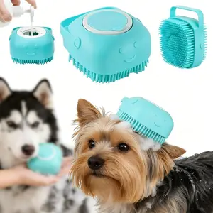 2-in-1 Pet Bath Brush with Shampoo Dispenser Soft Silicone Grooming Brush for Dogs & Cats Ideal for Short Hair Shedding Cleaning