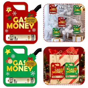 4/2 Pcs Christmas Gas Money Gift Card Holder Gas Can Wooden Money and Gift Card Sleeves Christmas Cash Holders Cute Funny Gas Money Ornament for Cash Roll Gift Box Christmas Halloween Decorations