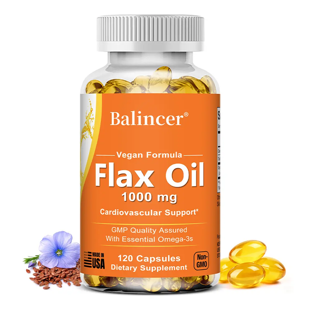 Balincer Organic Flaxseed Oil Health Supplement - Supports Cardiovascular Health, 120-Capsule