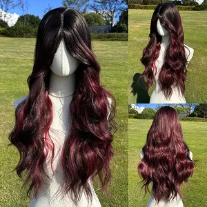 SMILCO/28Inch Highlight Burgundy with Black Long Wavy Synthetic Wig/SM511